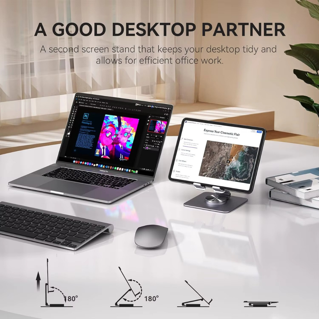 Adjustable 360° iPad Stand – Foldable & Portable