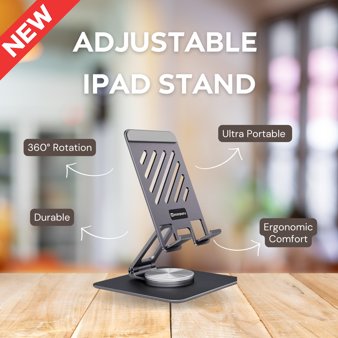 Adjustable 360° iPad Stand – Foldable & Portable
